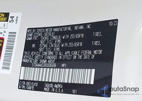 2024 Toyota Grand Highlander Xle из США, поврежденный, VIN 5TDAAAA52RS006698